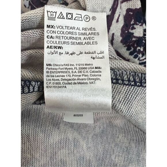 Chicos Purple Blue Printed High Low Tunic Size 2(Large) Long-Sleeve Pockets - Picture 9 of 13